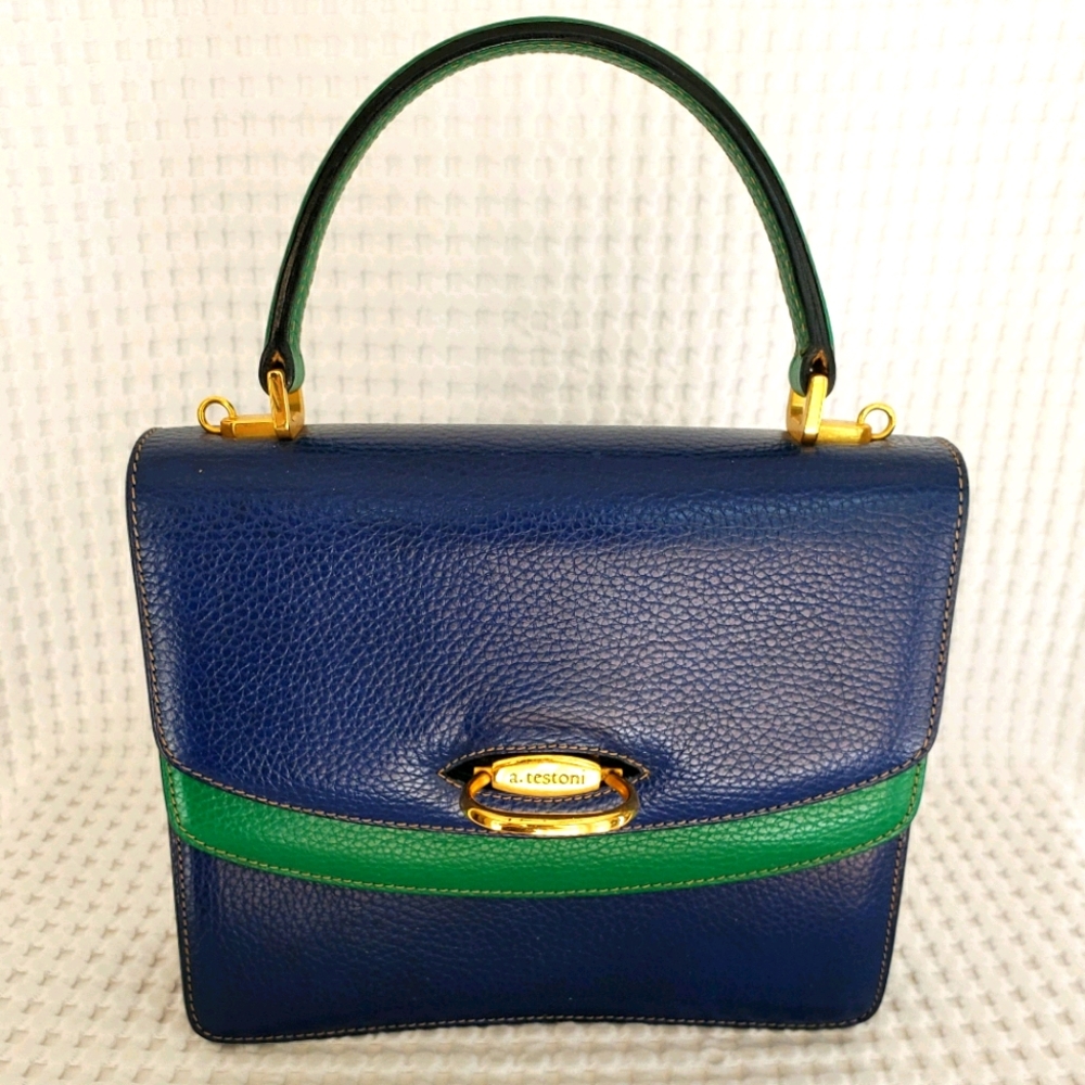 a. testoni Blue Green Top Handle Handbag